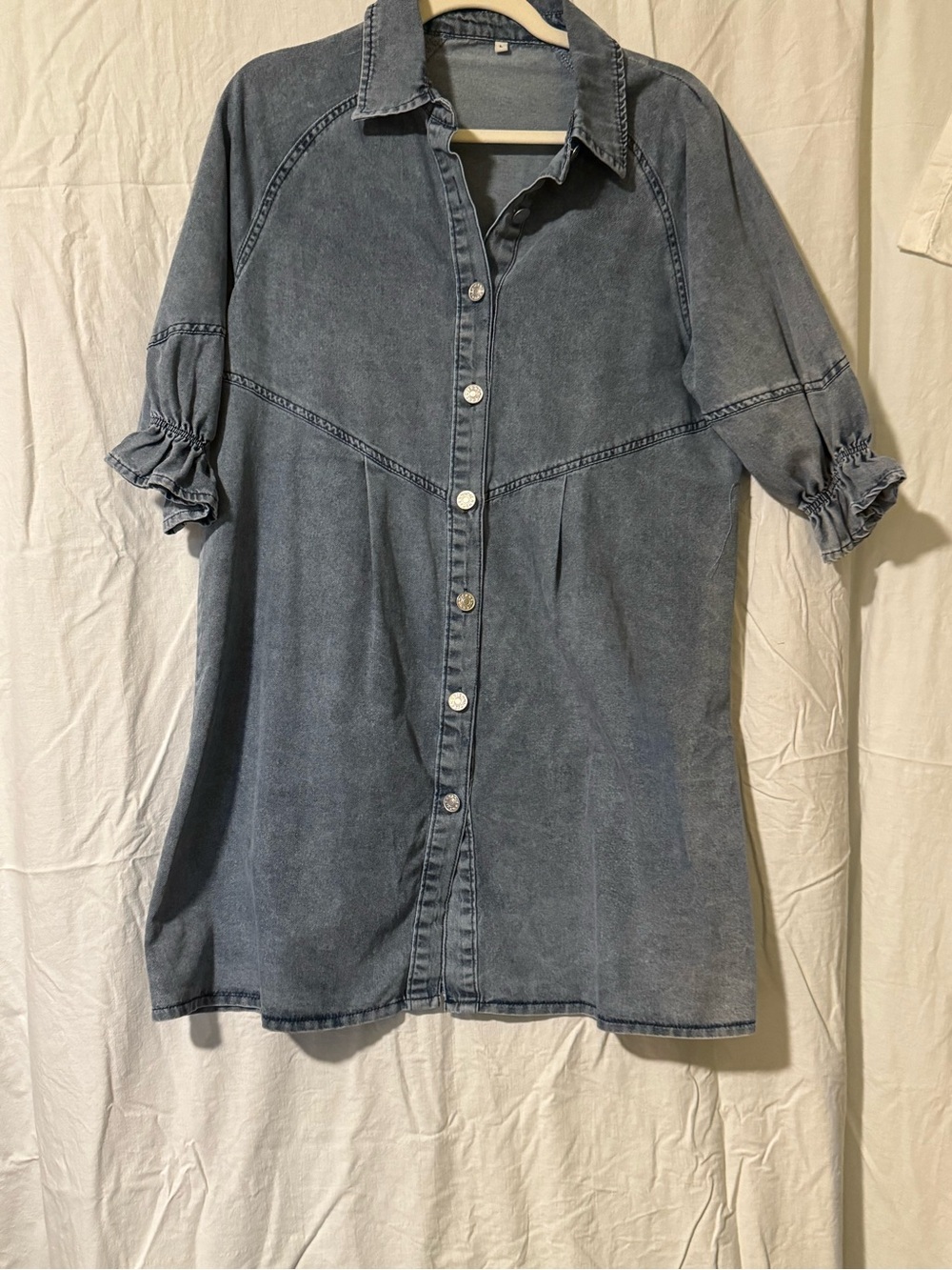 Washed Blue Button-Front Women’s short dress